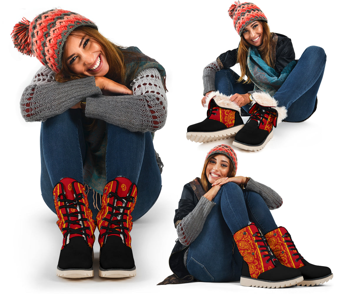 Red and Gold Bandana Women's Winter Boots