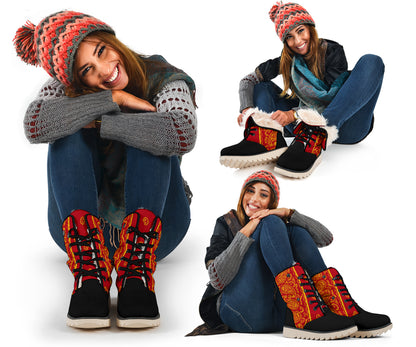Red and Gold Bandana Women's Winter Boots