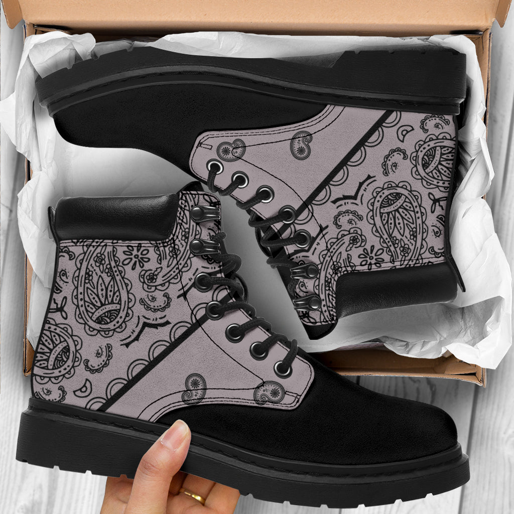 Gray and Black Bandana Blackout All Season Boots
