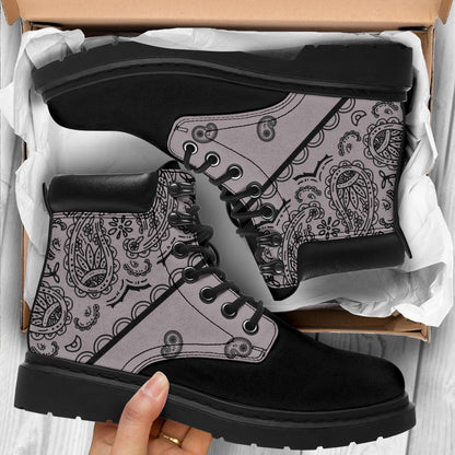Gray and Black Bandana Blackout All Season Boots