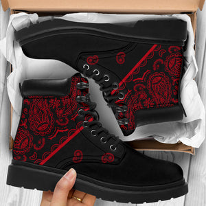 black with red men's boots