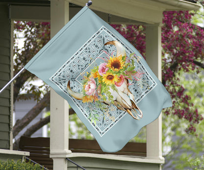 Blue Bandana Cow Skull Home and Garden Flags