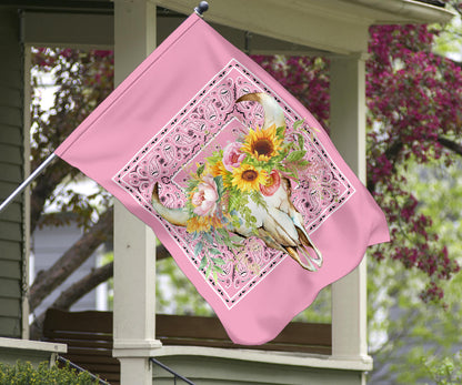 Pretty Pink Bandana Cow Skull Home and Garden Flags