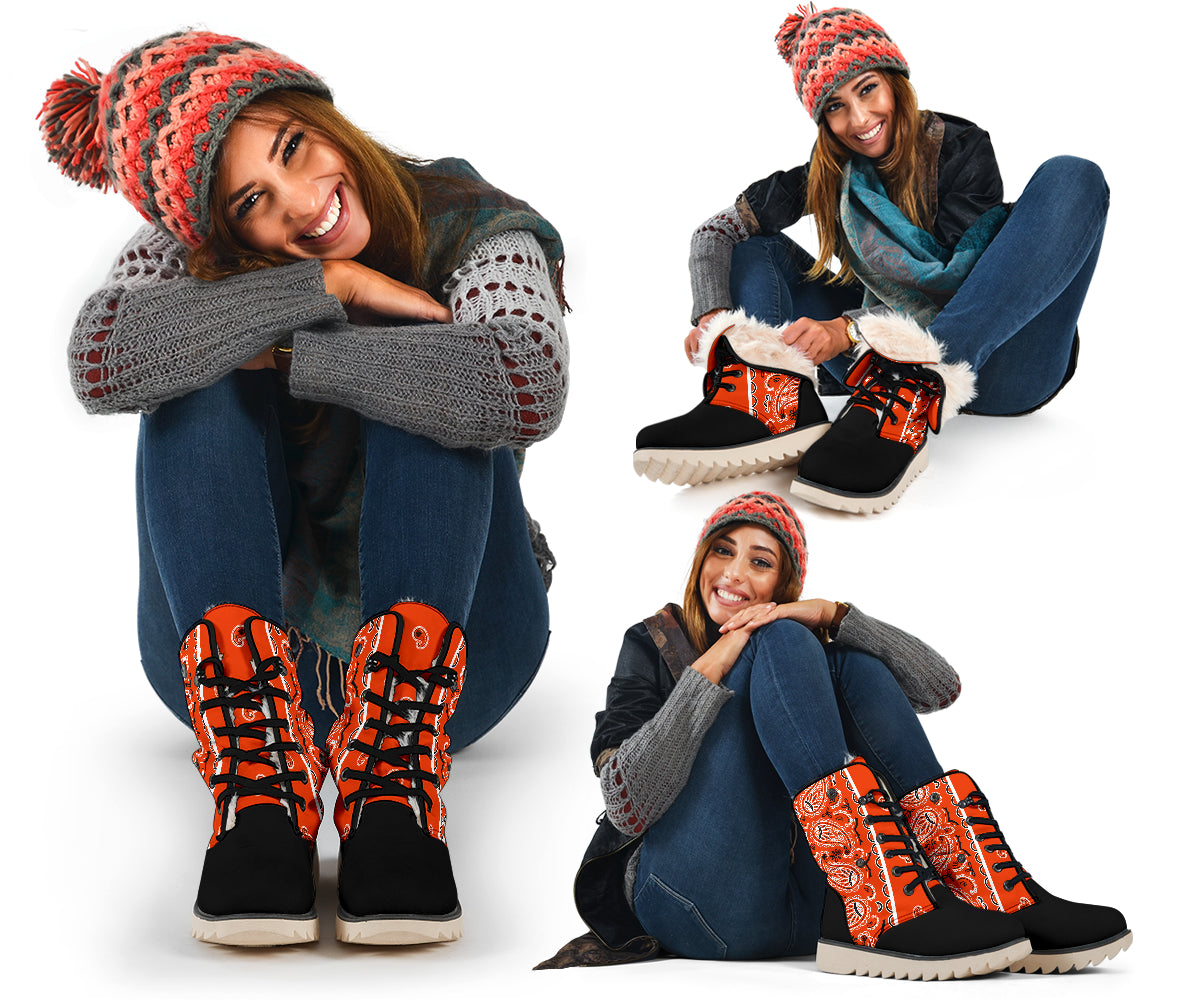 women's orange bandana snow boots