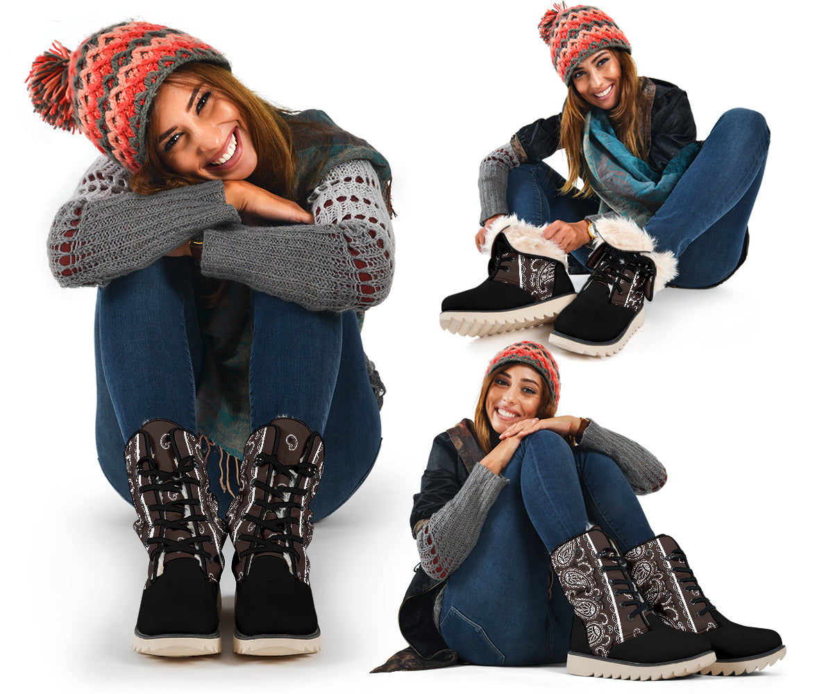 Coffee Brown Bandana Women's Winter Boots