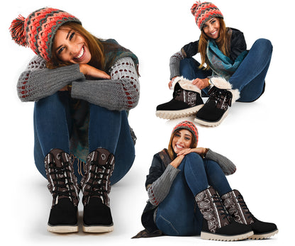 Coffee Brown Bandana Women's Winter Boots