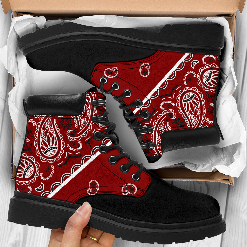Maroon Red Bandana Blackout All Season Boots