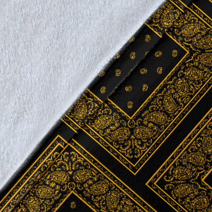 Ultra Plush Black Gold Bandana Patch Throw Blanket