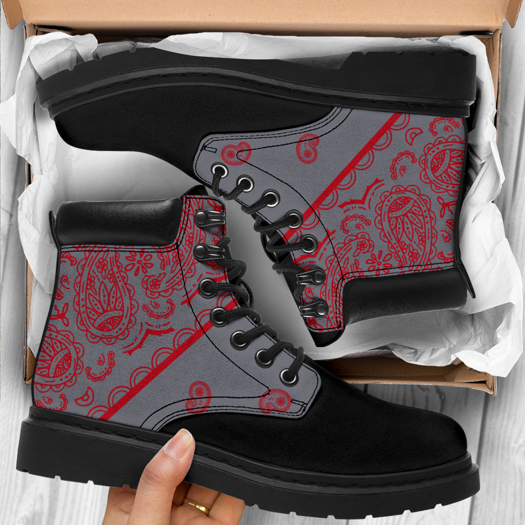 Gray and Red Bandana Blackout All Season Boots