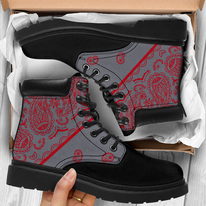 Gray and Red Bandana Blackout All Season Boots
