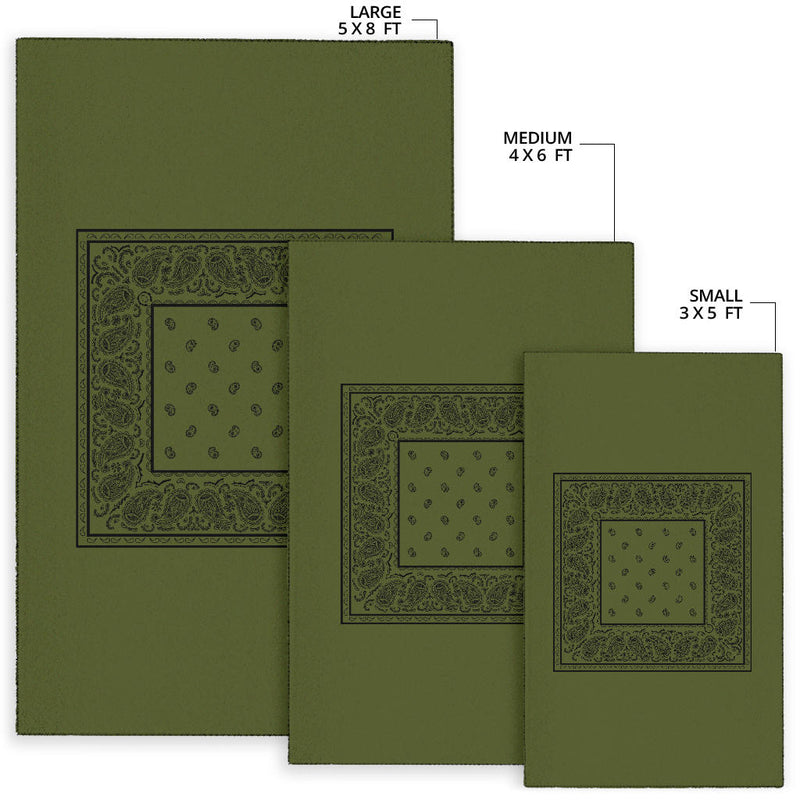 Army Green and Black Bandana Area Rugs - Minimal