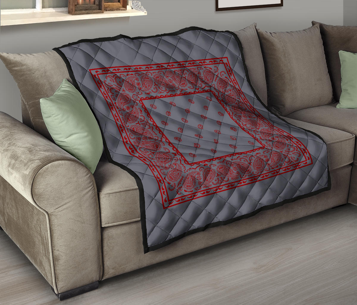 Gray and Red Bandana Bedding