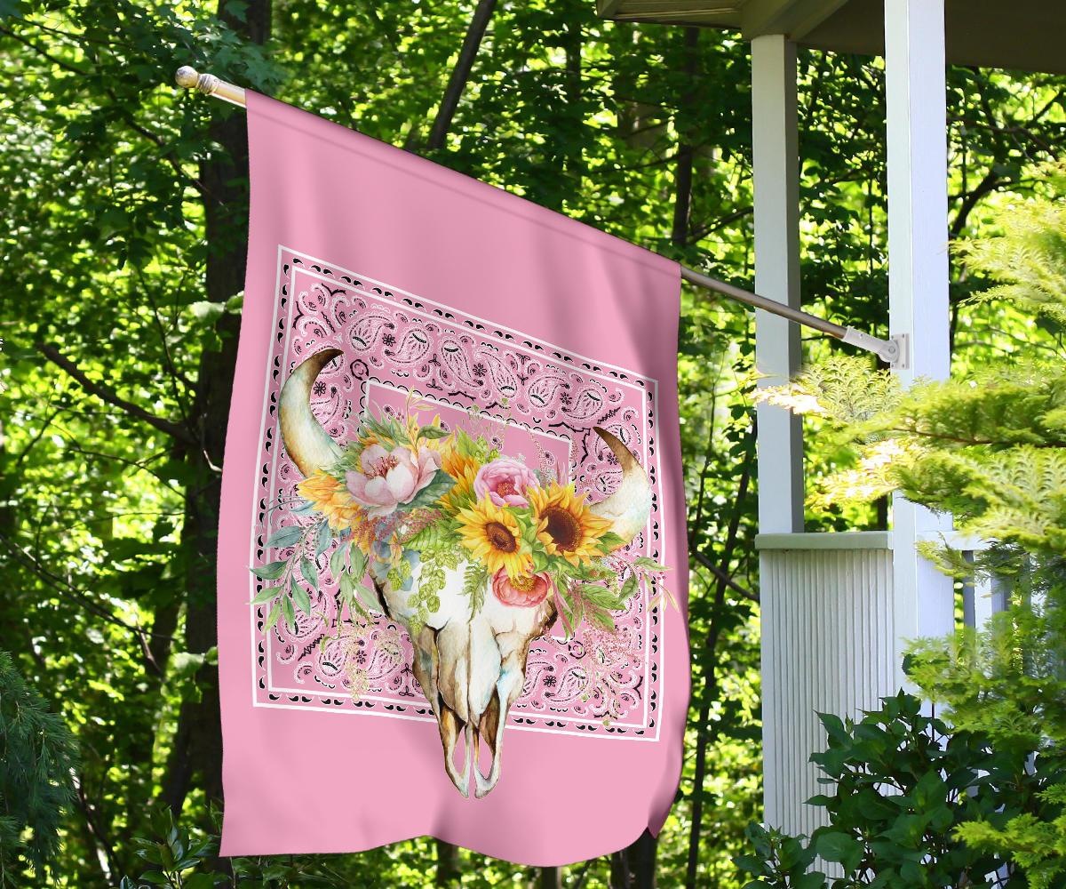 Pretty Pink Bandana Cow Skull Home and Garden Flags