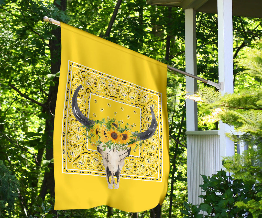 yellow bandana cow skull patio flag