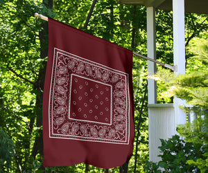 burgundy bandana flag on front patio