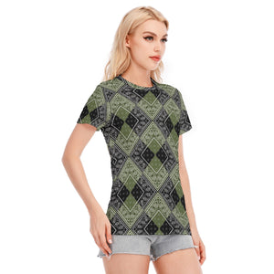 Women's Army Green Black Diamond Cotton Tee