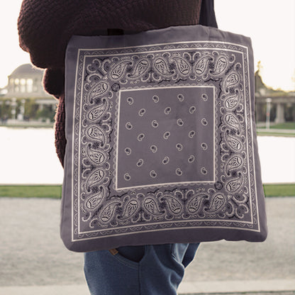 gray bandana tote bags