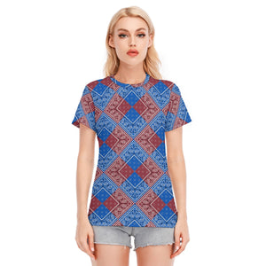 Women's Blue Maroon Diamond Bandana Cotton TShirt