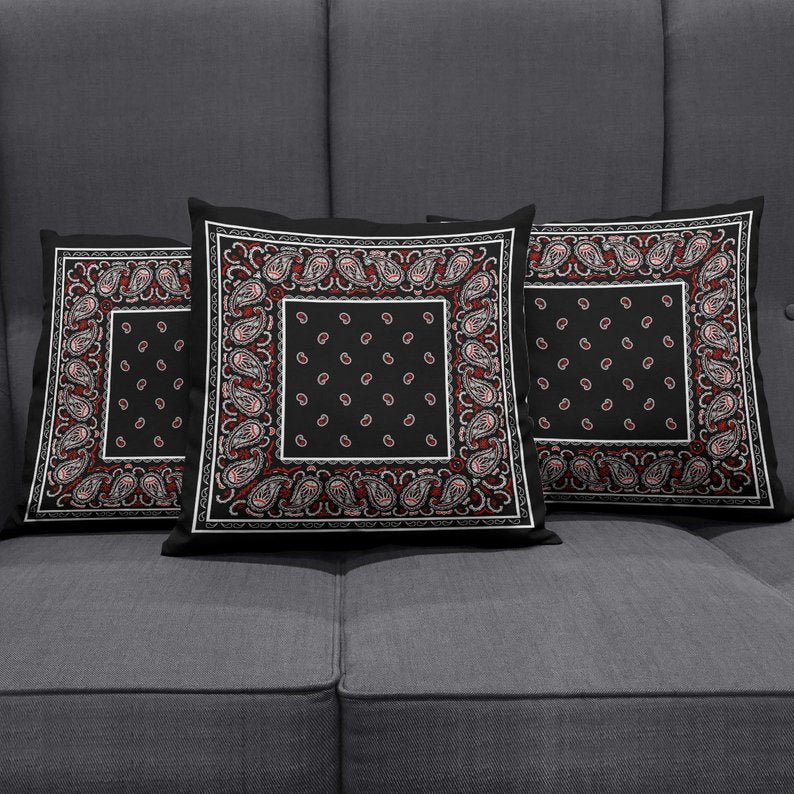 Wicked Black Bandana Throw Pillow Covers