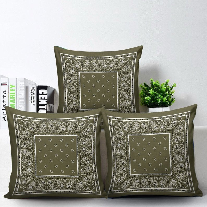 green bandana accent pillows