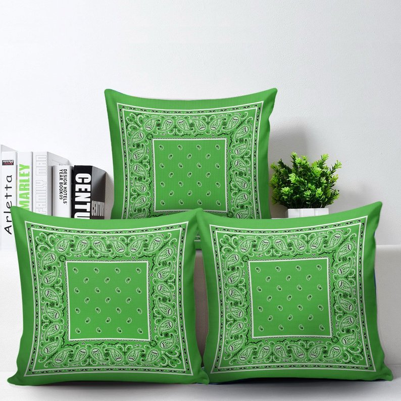 Lime Green Bandana Throw Pillow Covers