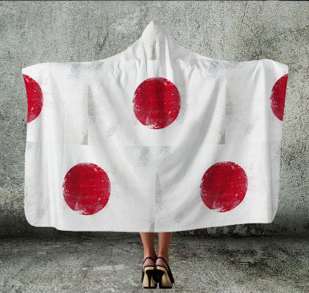 Japan Flag Tiled Hooded Blanket