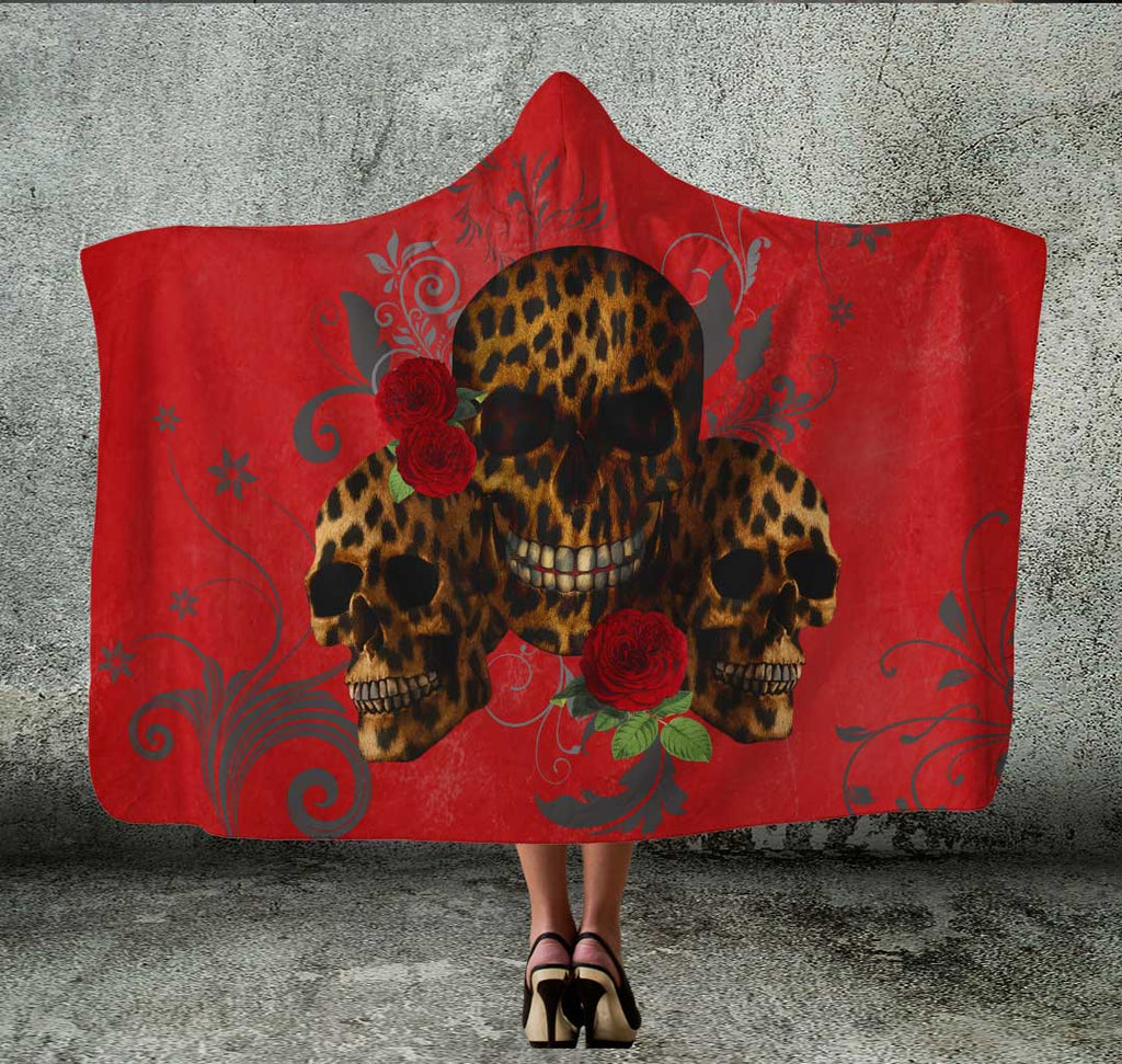 Red Hooded Blanket with Skulls