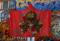 Red Hooded Blanket with Leopard Skulls