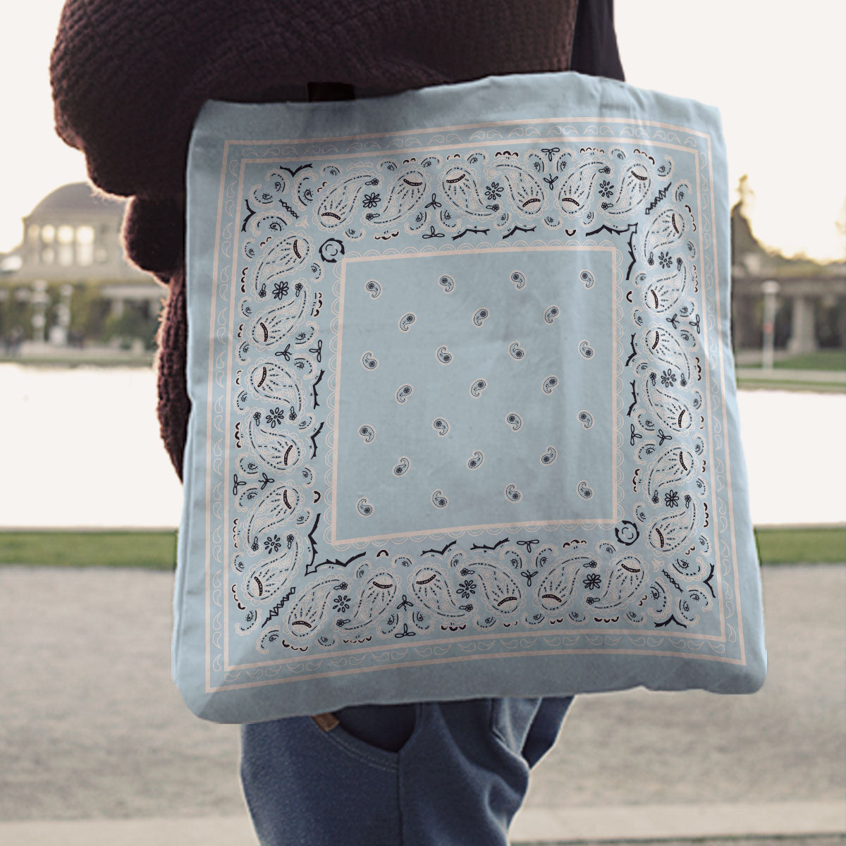 Light Blue Paisley Bandana Tote Bag
