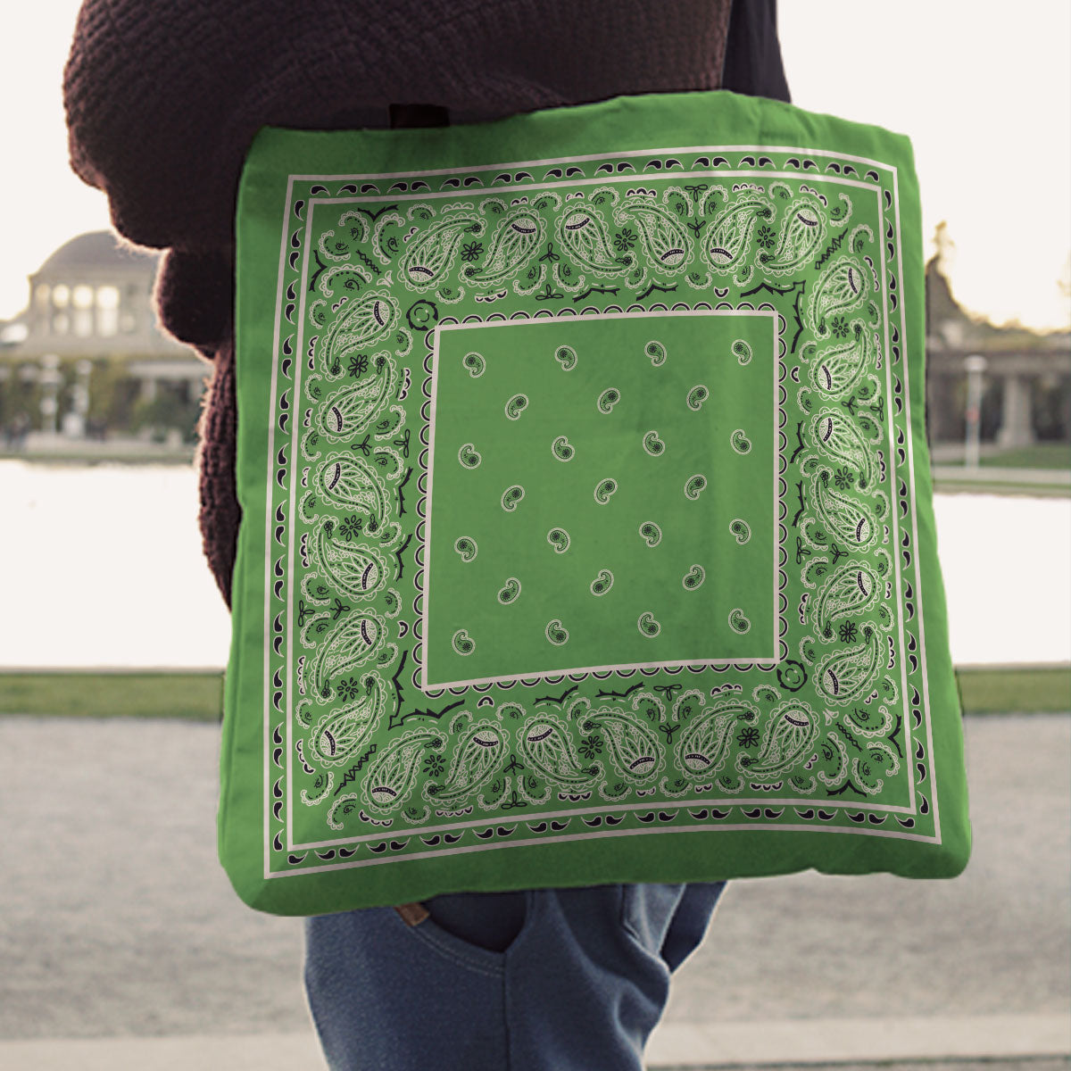 Bright Green Paisley Bandana Tote Bag