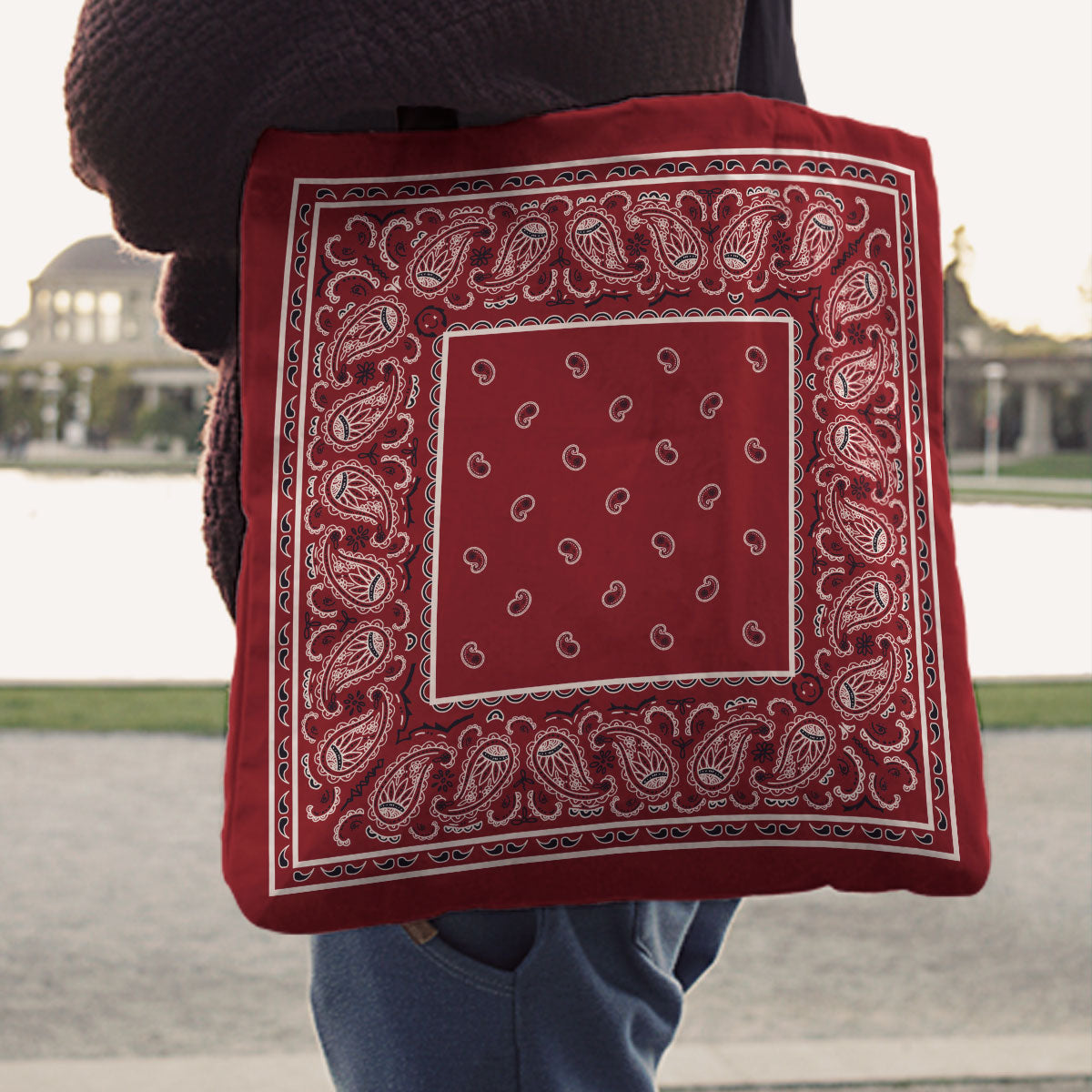 Maroon Red Paisley Bandana Tote Bag