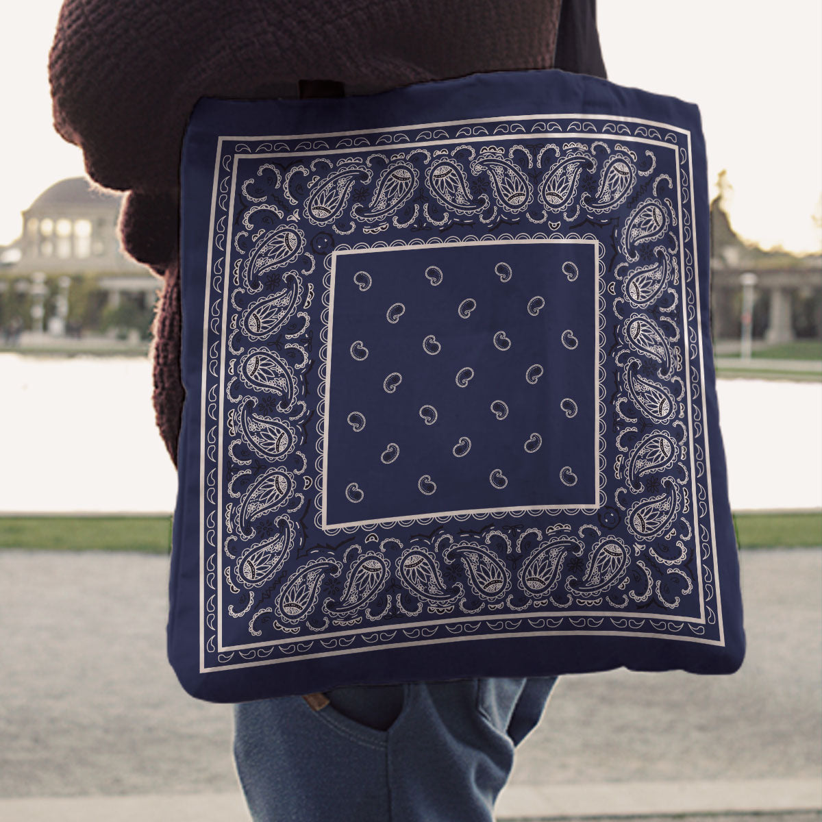 Navy Blue Paisley Bandana Tote Bag