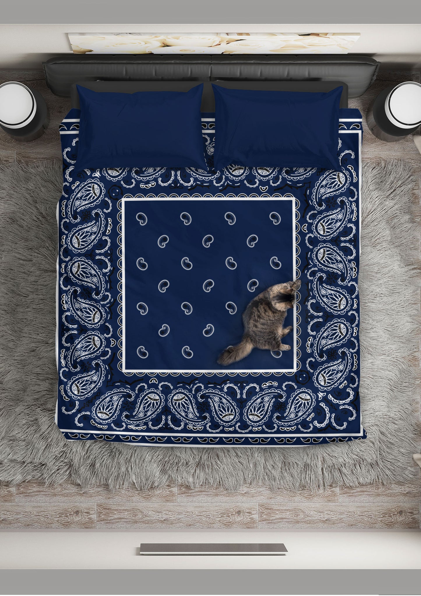 Navy Blue Bandana Duvet Cover Set