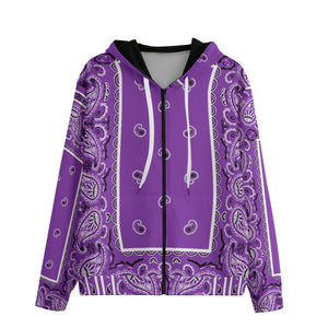 Unisex Cotton Grape OG Bandana Zip-Up Hoodie