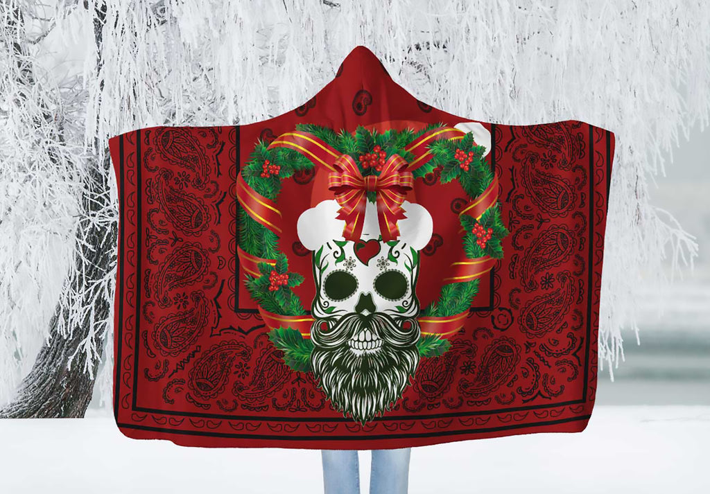 Sugar Skull Santa Holiday Hooded Blanket