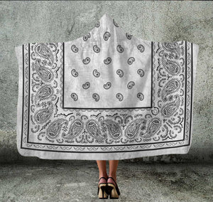 Silver Gray Bandana Hooded Blanket