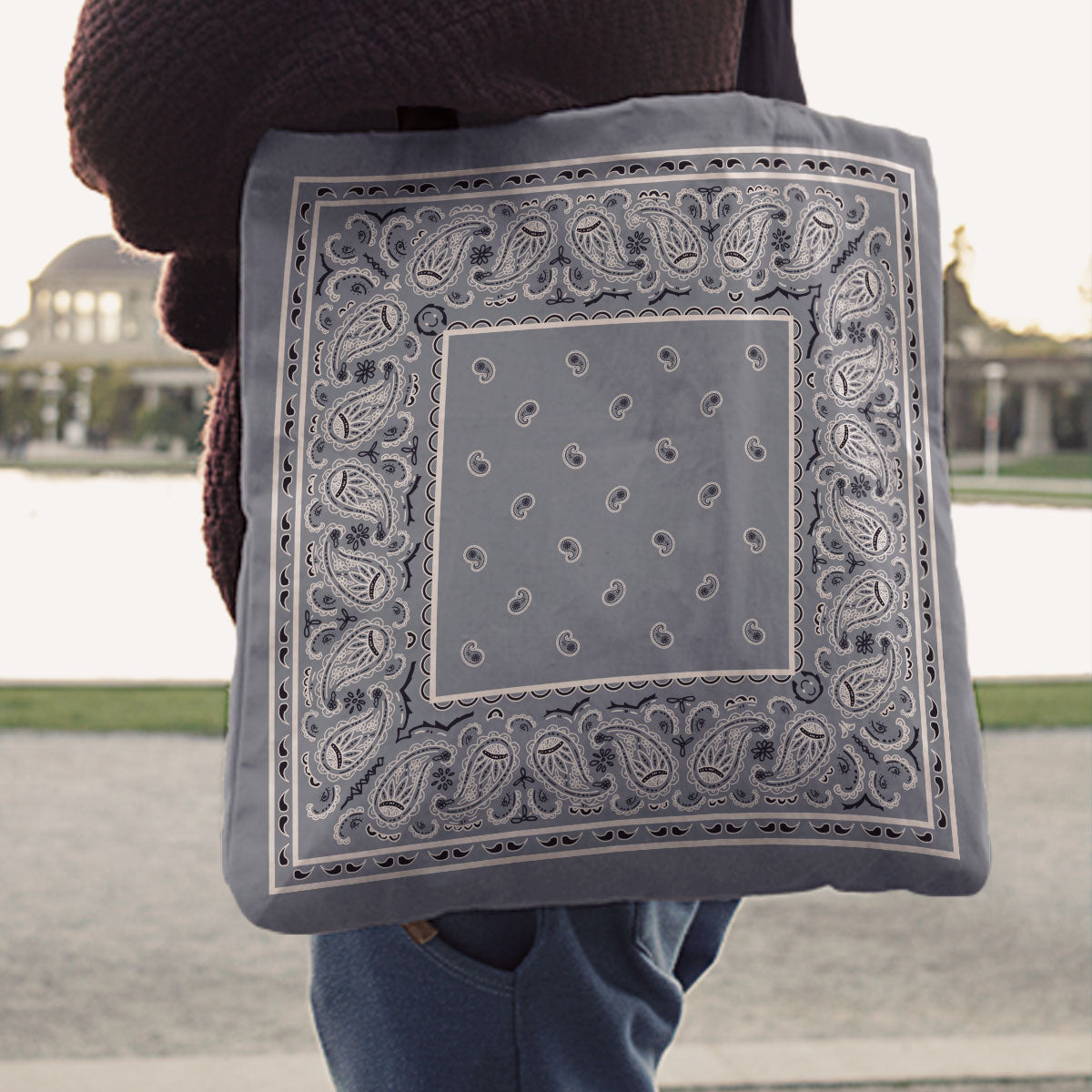Slate Blue Paisley Bandana Tote Bag