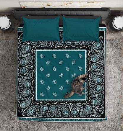 Peacock Blue and Black Bandana Duvet