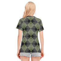 Women's Army Green Black Diamond Cotton Tee