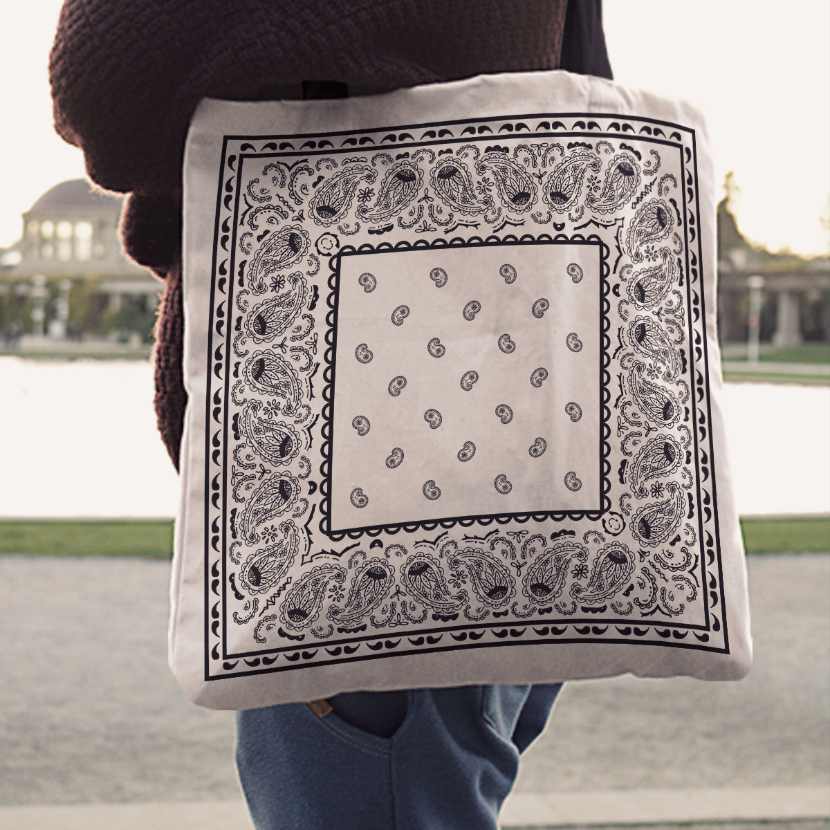 White Paisley Bandana Tote Bag