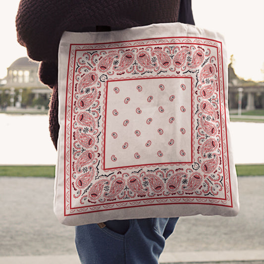 white and red Paisley Bandana Tote Bag