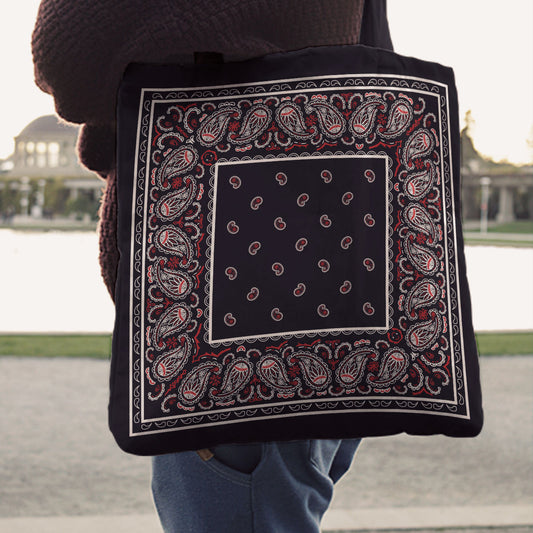 Black and Red Paisley Bandana Tote Bag